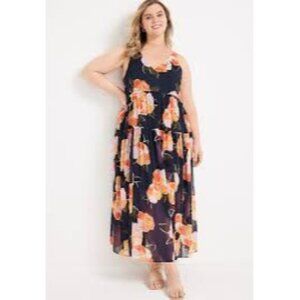 Maurices Women's Sleeveless Maxi Dress V Neckline Blue Floral Women's Size 1X